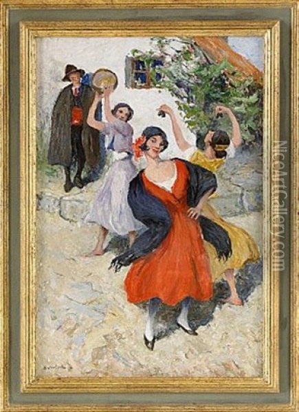 Dansande Spanjorskor Oil Painting - Allan Erik August Oesterlind