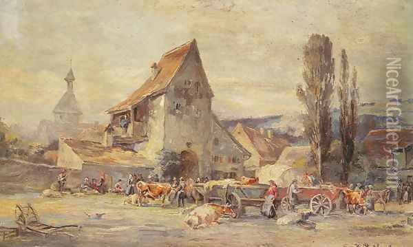 The Cattle Market in Dachau Oil Painting - Karl Stuhlmuller