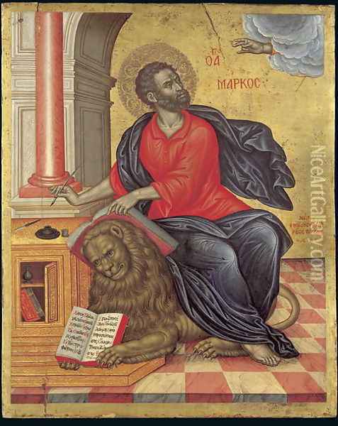 Icon of St Mark the Evangelist, 1657 Oil Painting - Emmanuel Tzanes