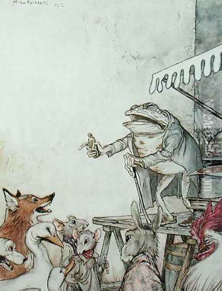 The Quack Frog, illustration from Aesops Fables, published by Heinemann, 1912 Oil Painting - Arthur Rackham