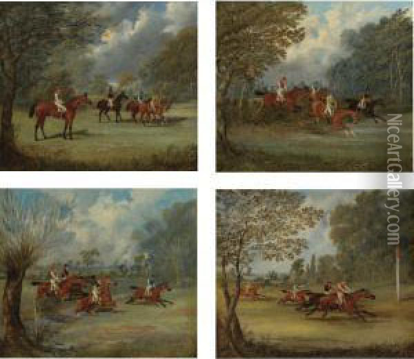 The Steeplechase: The Start, A 
Slap At A Brook, Over The Hedge And The Finish (a Set Of Four) Oil Painting - Henry Thomas Alken