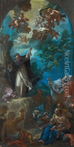La Predication De Saint Vincent Ferrier Dans Une Cintre Peint Dans La Partie Superieure Oil Painting - Giovanni Odazzi