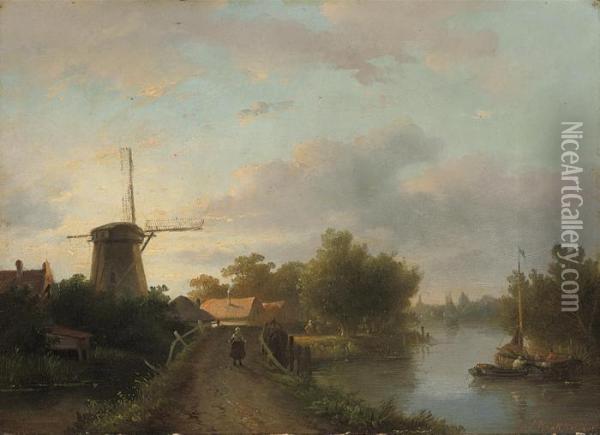 A Bridge At The Bend Of The River Oil Painting - Hermanus Jr. Koekkoek
