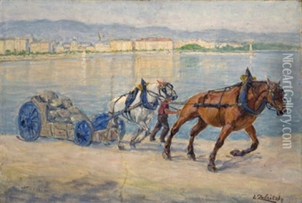 Horses And Carriage Oil Painting - Lorand (Roland) Zubriczky