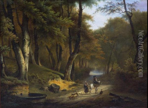 Interior Of A Forest Oil Painting - Pierre Jean Hellemans