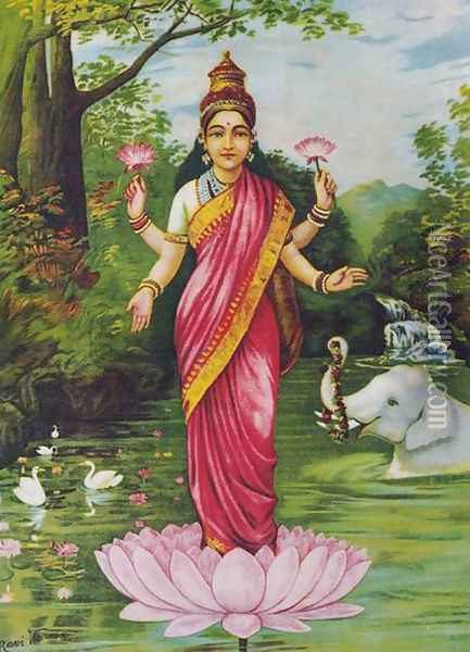 Goddess Lakshmi 2 Oil Painting - Raja Ravi Varma