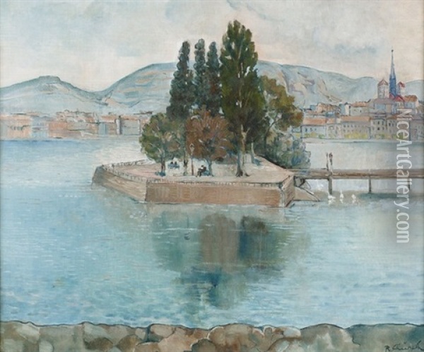 Die Ile Rousseau In Genf Oil Painting - Johann Robert Schuerch