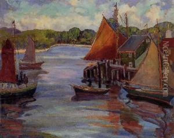 Drying Sails, Gloucester, Massachusetts Oil Painting - Fern Isabel Coppedge
