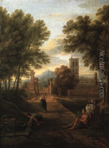 Le Repos Pres De La Fontaine Oil Painting - Hendrick Frans van Lint