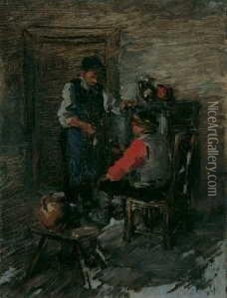 Der Trinker. Wirtshausinterieur Mit Zwei Personen. Oil Painting - Wilhelm Busch