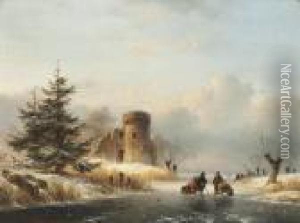 A Conversation On The Ice Oil Painting - Lodewijk Johannes Kleijn