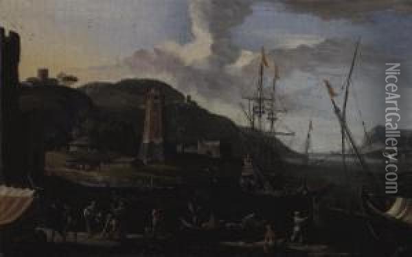 Paesaggio Costiero Con Figure Oil Painting - Adriaen Van Der Kabel