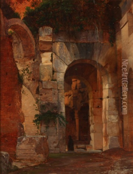 View From The Archways At The Colosseum Oil Painting - Peter Kornbeck