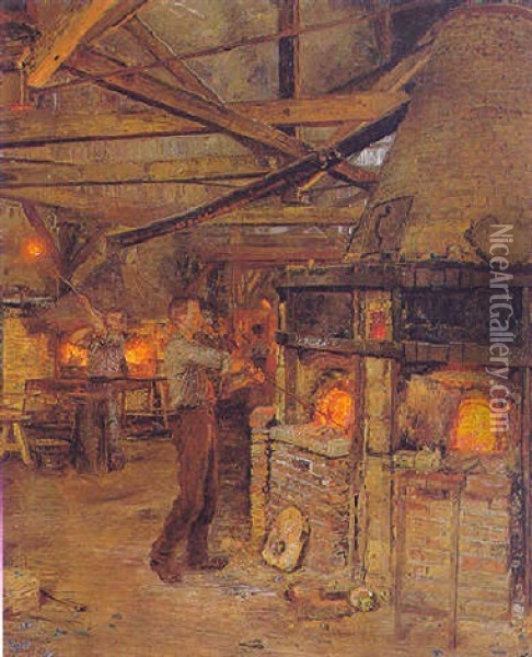 The Glass Blowers In Incheville Oil Painting - Marie Francois Firmin-Girard