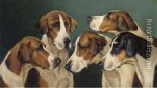 Five Hounds Oil Painting - Of John Alfred Wheeler
