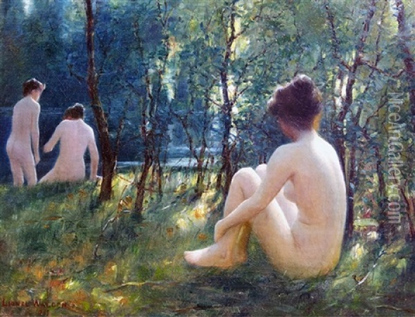 Bergigt Landskap Med Slottsruin Och Figurer Oil Painting - Lionel Walden