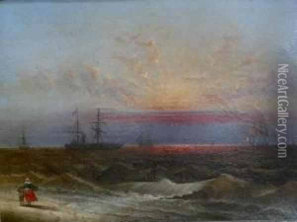 Coastal Scene At Dusk Oil Painting - James Hamilton