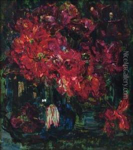 Tulpen: Still Life With Red Tulips Oil Painting - Floris Verster