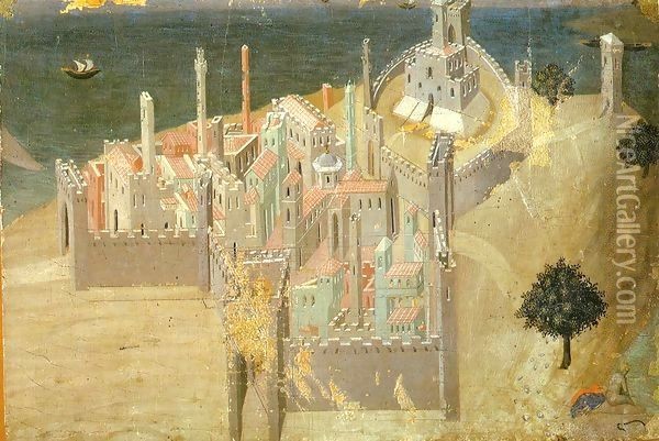 Castle on the Lake Oil Painting - Ambrogio Lorenzetti