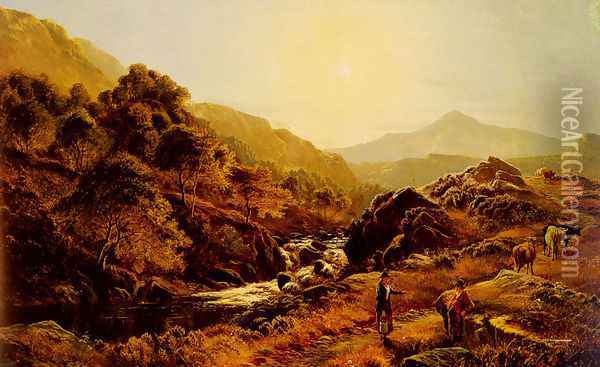 Figures On A Path By A Rocky Stream Oil Painting - Sidney Richard Percy