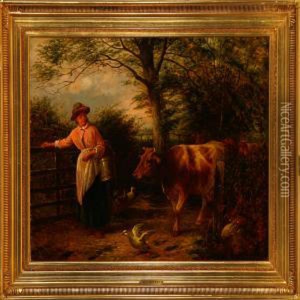 A Peasant Girl At The Gate Oil Painting - Henry Charles Bryant