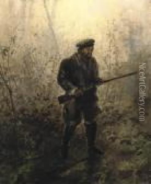 Hunter In The Woods Oil Painting - Ivan Pavlovich Pokhitonov