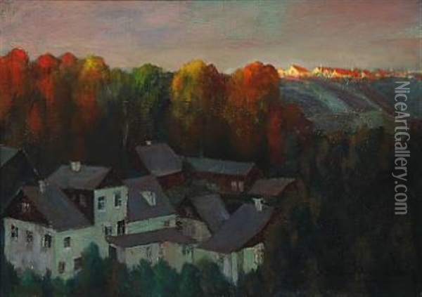Russian Landscape At Sunset Oil Painting - Konstantin Vikent'evich Dydyshko