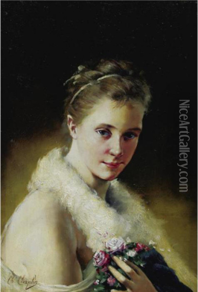 Portrait Of A Girl Oil Painting - Charles Josua Chaplin