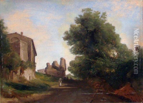 Paysage De Ruines Et Route Oil Painting - Leon Auguste Melle