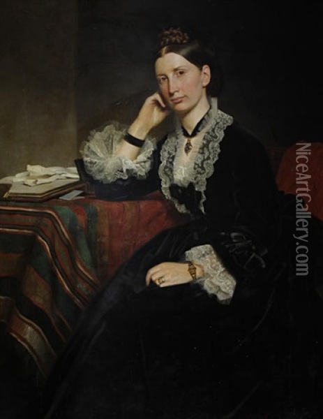 Portrait Of A Lady (+ Portrait Of A Gentleman; Pair) Oil Painting - Norman Macbeth
