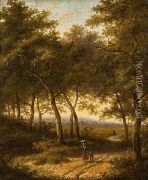 Waldweg Mitreisigsammlerin Und Kind Oil Painting - Jan Evert Morel