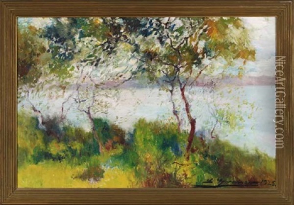 Trees At Water's Edge Oil Painting - Luis Graner y Arrufi