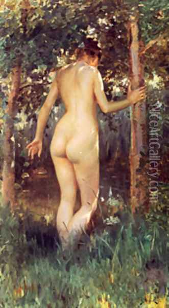 Study Of A Nude Woman Oil Painting - Stewart Julius Leblanc