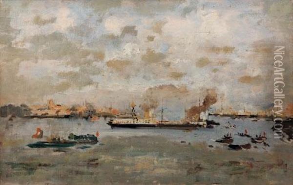 Le Colombiadi A Genova - 1892 Oil Painting - Pompeo Mariani