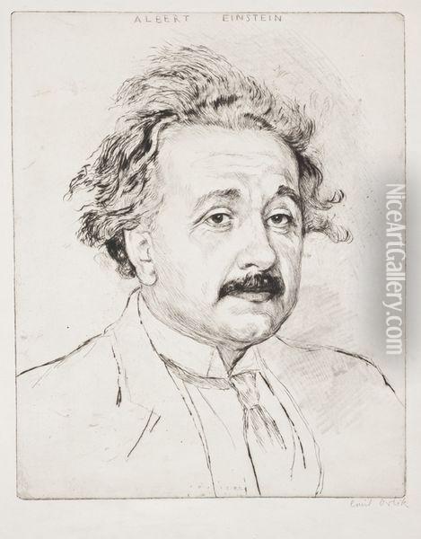 Portrait D'albert Einstein Oil Painting - Emil Orlik