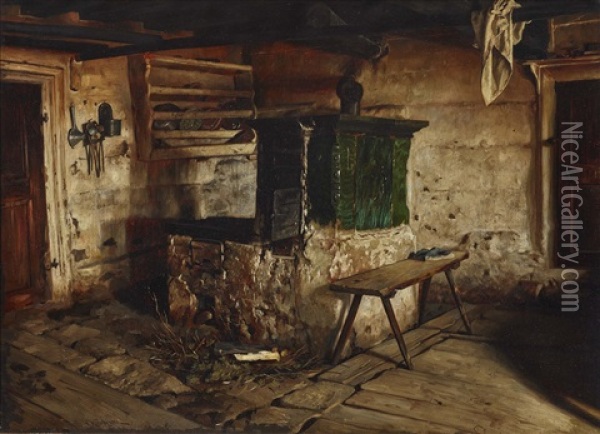 Interior Of A Farmers Kitchen Oil Painting - Carl Kronberger