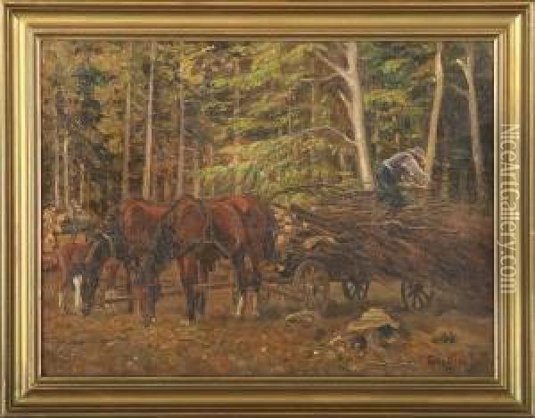 Firewood Is Being Carried Home Oil Painting - Gabriel Oluf Jensen