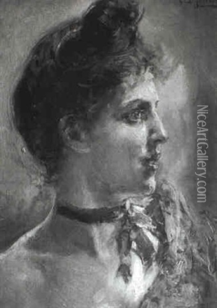 Portrait Of A Lady In Profile Oil Painting - Eduardo Leon Garrido