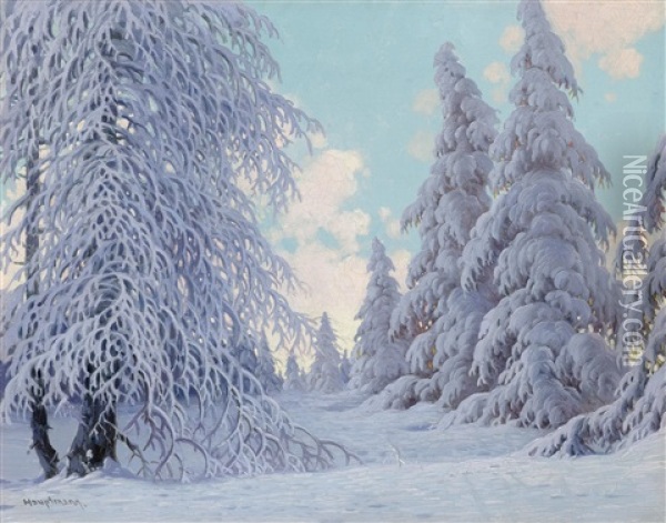 Snowy Winter's Day In The Forest Oil Painting - Karl Hauptmann