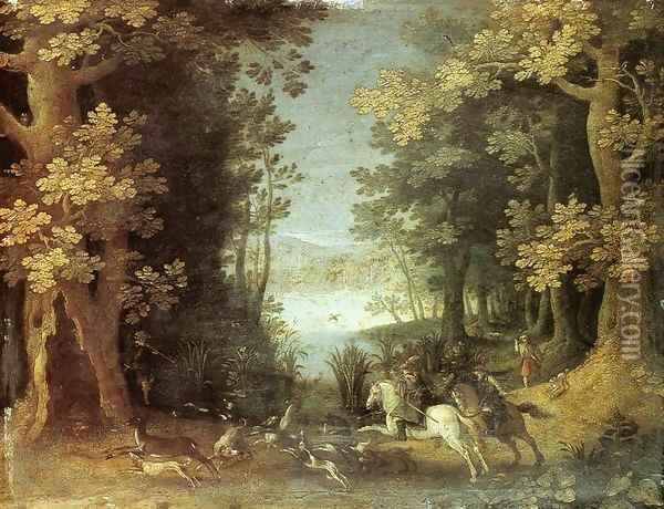 Landscape with a Deer Hunt Oil Painting - Sebastien Vrancx