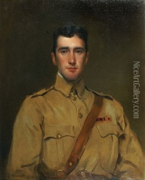 Portrait Of An Army Officer In Khaki Uniform Oil Painting - Gabriel Emile Nicolet