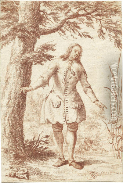 Junger Kavalier Im Gehrock Vor Einem Baum Oil Painting - Johann Daniel I Herz