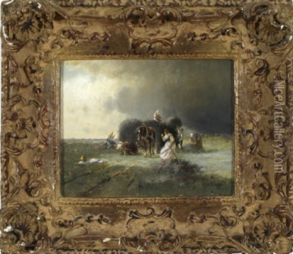 Heuernte Bei Aufkommendem Gewitter Oil Painting - Otto Fedder