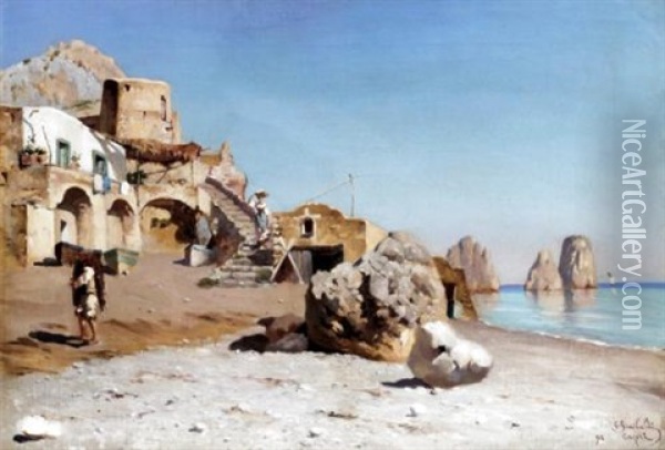 A Village On The Capri Coast Oil Painting - Gofredo Sinibaldi