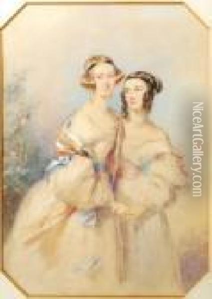 Portrait Of Two Sisters Oil Painting - Francois Theodore Rochard