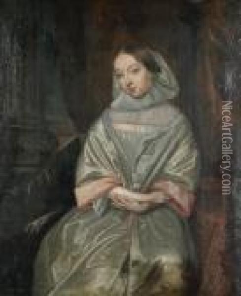 Portrait Of A Lady Seated In An Interior Oil Painting - Sir Peter Lely