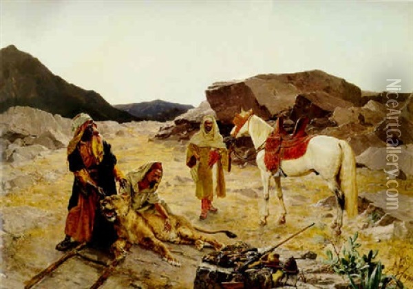 The Captured Lion Oil Painting - Rudolf Ernst
