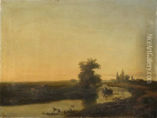 Paysage Anime A La Riviere Oil Painting - Willem Roelofs