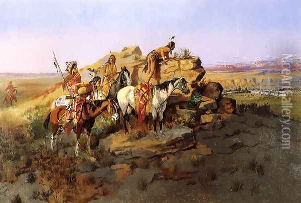 Watching the Settlers Oil Painting - Charles Marion Russell