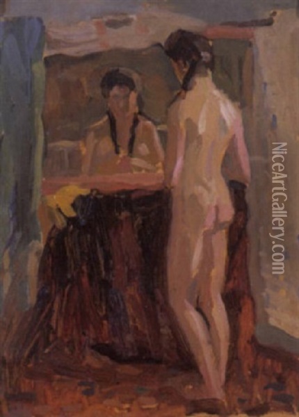 Studio Nude In Mirror Oil Painting - Josephine Mary Muntz Adams